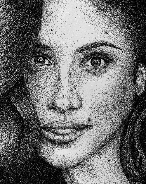 A close up image of Meghan Markle Stipple Portrait